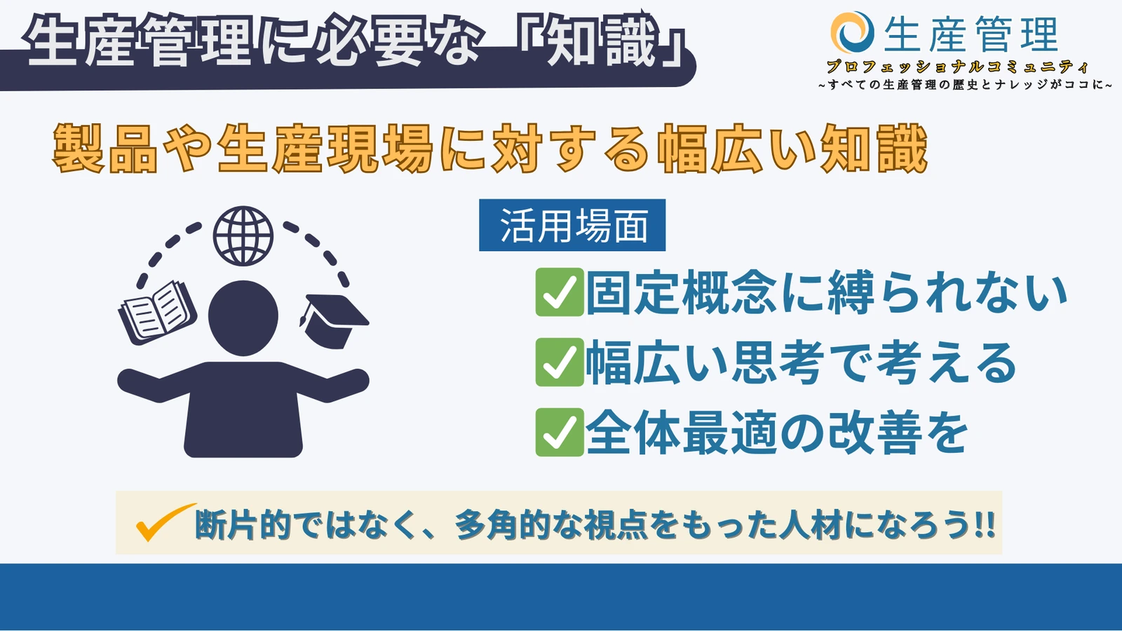 製品や生産現場に対する幅広い知識の図解